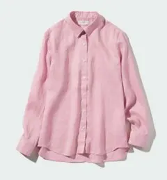 UNIQLO プレミアムリネンシャツ 長袖 L ピンク 麻