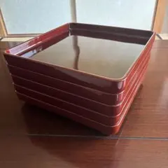 御膳 漆器 5枚セット 朱塗り 木製のサムネイル