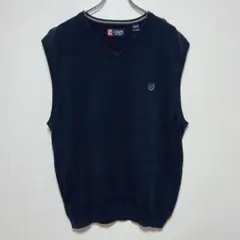 CHAPS コットンセーターベスト　シンプル無地　ワンポイントロゴ刺繍　ネイビー