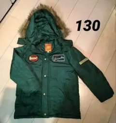 軽くて暖かい　ナイロンジャンパー　ジャケット フード付　防寒アウター 緑 130