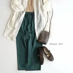 SamansaMos2新品タグ付き ツイルカラーイージーパンツ グリーン