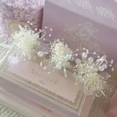 かすみ草とパールリボンの髪飾り3点セット卒業式髪飾り結婚式成人式髪飾り和装髪飾り