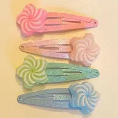 飴　お菓子　ラメ入り　ヘアアクセサリー　ヘアピン　パッチンピン