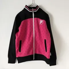 良品　FILA ドット柄　フルジップパーカー　ブラック　ピンク　140　キッズ
