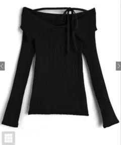 ビッグカラーオフショルダーリボンニットトップス th029 ブラック