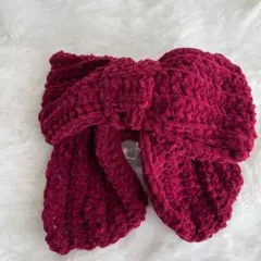 大きめリボン　レッド　ヘアクリップ　ヘアアクセサリー　かぎ編み　ハンドメイド