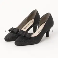 新品　グリッターパンプス　リボン　ブラック