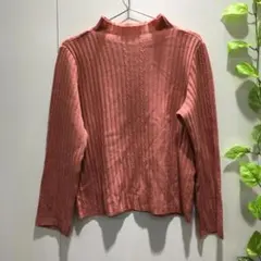 【エルアンドビューティフル】ハイネック ニット ウール混 リブ編み ピンク LL