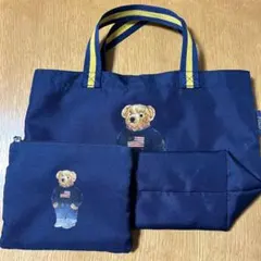 ラルフローレン ポロ ポロベア ポーチ付き トートバック ネイビー