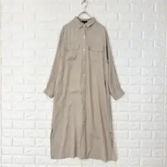 インディヴィ/38/ベージュ/ロングワンピース/サイドスリット/春秋/とろみ生地