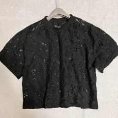 レースブラウス　半袖　ブラック　シアー　短丈　フェミニン　Y2K