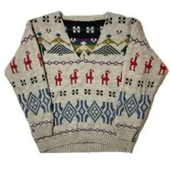 80s ITALY製 Vintage Ethnic V Neck Knit