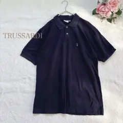 トラサルディ 半袖ポロシャツ ネイビー ロゴ刺繍 綿100% イタリア製 Mのサムネイル