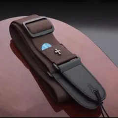 ギターストラップ ピックポケット付き ブラウン クロス 十字架 綿 #E103