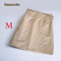 Emsexcite　四角ベルト付 タイトスカート　ミニ　ひざ丈　M　ライトピンク