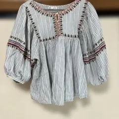 ZARA trf 刺繍入り ストライプ ブラウス Mサイズのサムネイル