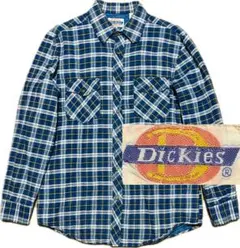 80sDICKIES紺白黄裏地キルティングチェック長袖シャツMヴィンテージオールのサムネイル