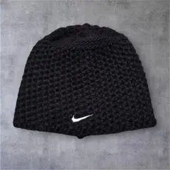 【00's】NIKE ビーニーニット帽　毛網み　刺繍ロゴ　vintage Y2K