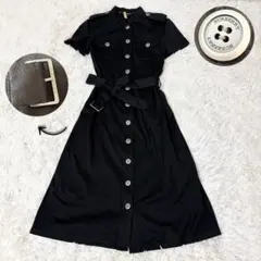 バーバリーロンドン シャツワンピース ロング ベルト付 黒 ノバチェックライン