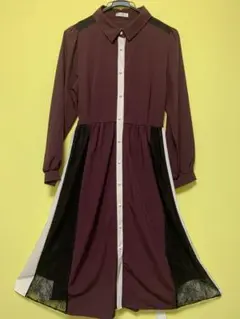 axes femme レース切替配色ワンピース ワイン