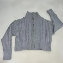 ニットパーカー　グレー　ダブルジッパー