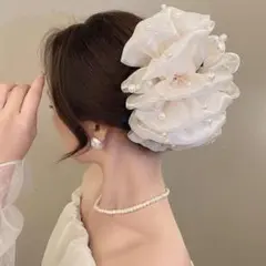 ヘアクリップ　パール　ホワイト　白　バレッタ　結婚式　フォーマル　華やか