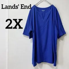 ✨️匿名配送✨️Lands' End 【2X】半袖 Tシャツ トップス 青 ゆったり