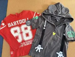 BABYDOLL 赤 ロンT & ミッキー フード付き Tシャツ