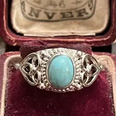 ヴィンテージ　イギリス　英国　トルコ石風　銀色　シルバー　リング　18.5号