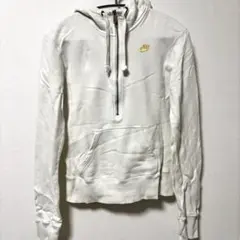 【希少】NIKE ナイキ ハーフジップ パーカー オフホワイト イエローロゴ S