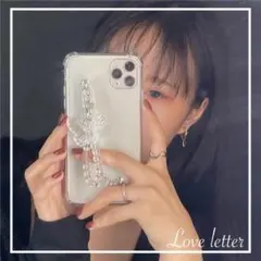 バタフライチェーンクリアiPhoneケースカバー 12pro 韓国 蝶々 量産型