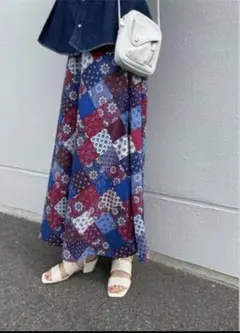 美品　MOUSSY マウジー ロング丈 パッチワークスカート ラップ巻風 フレアのサムネイル