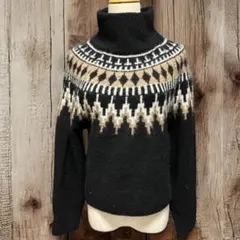 earth music&ノecology　ルディック柄ショート丈セーター　F　黒