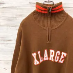 美品 エクストララージ ハーフジップニット オレンジ 茶色