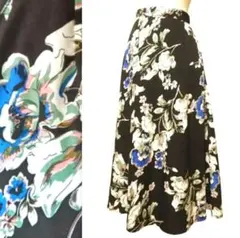 コロニー 2139 ロングフレアスカート　花柄　総柄　ブラック