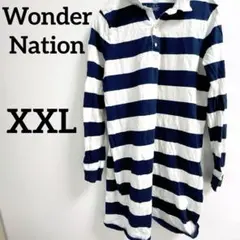 Wonder Nation 【XXL】長袖ポロシャツ ボーダー オーバーサイズ