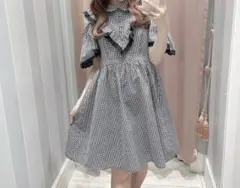 evelyn★　エブリン　ワンピース　ギンガムチェック　オフショル　フリルレース