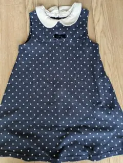 マザウェイズ　ネイビー 水玉模様 ノースリーブワンピース　120