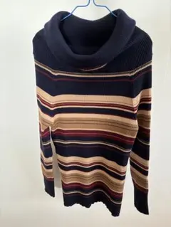 OFUON ストライプタートルネックセーター