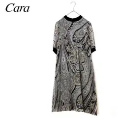 新品✨Cara シルク ワンピース 半袖 ペイズリー柄 ネイビー S 絹100%のサムネイル