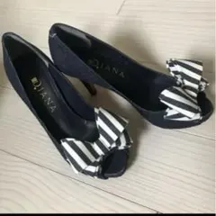 DIANA オープントゥ パンプス デニムストライプリボン