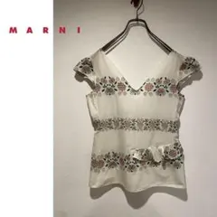 美品】MARNI ブラウス トップス 花柄 シルク混 ホワイト Mサイズ相当 