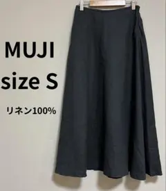 無印良品 リネン100% フレアロングスカート ブラック Sのサムネイル