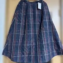 antiquaキルティングネイビー チェック柄 ロングスカート Ｆsize