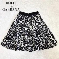 DOLCE&GABBANA シルク100% フレア リーフ柄 スカート イタリアのサムネイル