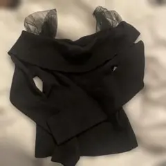 オフショルダー ニット 黒 長袖 レース