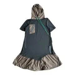 切替デザイン 半袖パーカー フーディ ワンピース ジップポケット