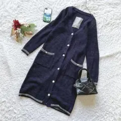 ✨未使用✨ ロングニットカーディガン Vネック M 通勤 モヘア混 長袖 上品