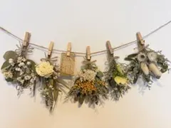 ミモザと小花のホワイトガーランド　ドライフラワーガーランド　スワッグ