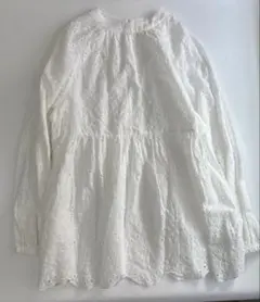 コットンブラウス 小花刺繍シャツ チュニック ホワイト ナチュラル プルオーバー